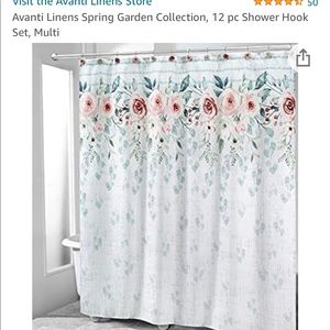 NWOT Rose Shower Curtain and NIB Hooks